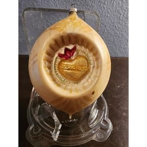 RARE Vtg XL 5" W. GERMANY Mica‎ Glass Indent St. Augustine Heart Ornament